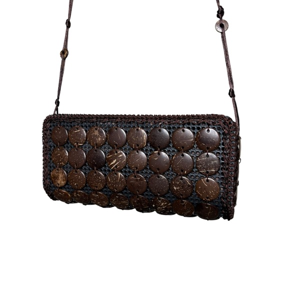 Vintage Coconut Shell Crossbody Bag Boho Island Handmade Purse - Picture 6 of 9